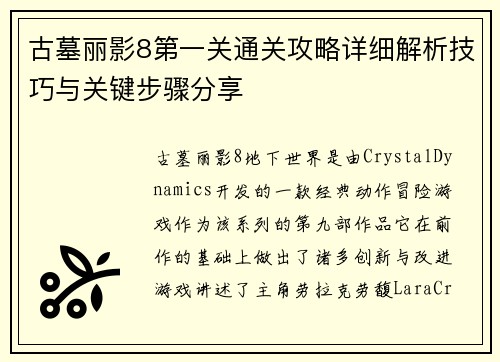 古墓丽影8第一关通关攻略详细解析技巧与关键步骤分享